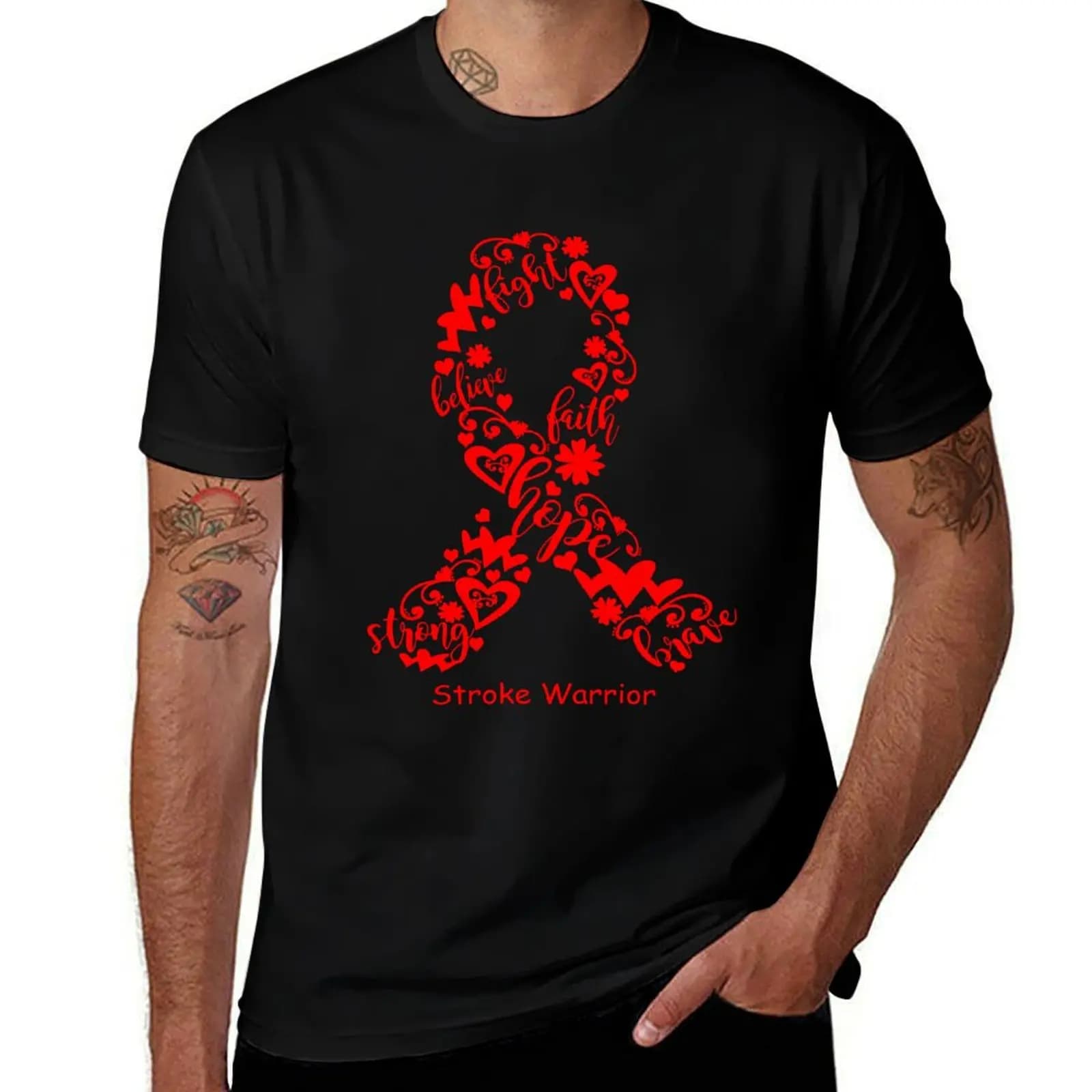 Stroke Warrior - Stroke Ribbon Strong Hope Believe Fight Faith Brave T-Shirt Street Fashion Casual Tee Shirt T-Shirt