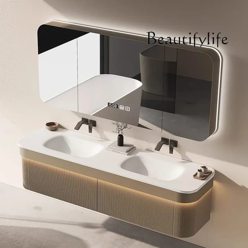 Villa high-end oak paint bathroom combination bathroom double basin washtable solid wood advanced sense