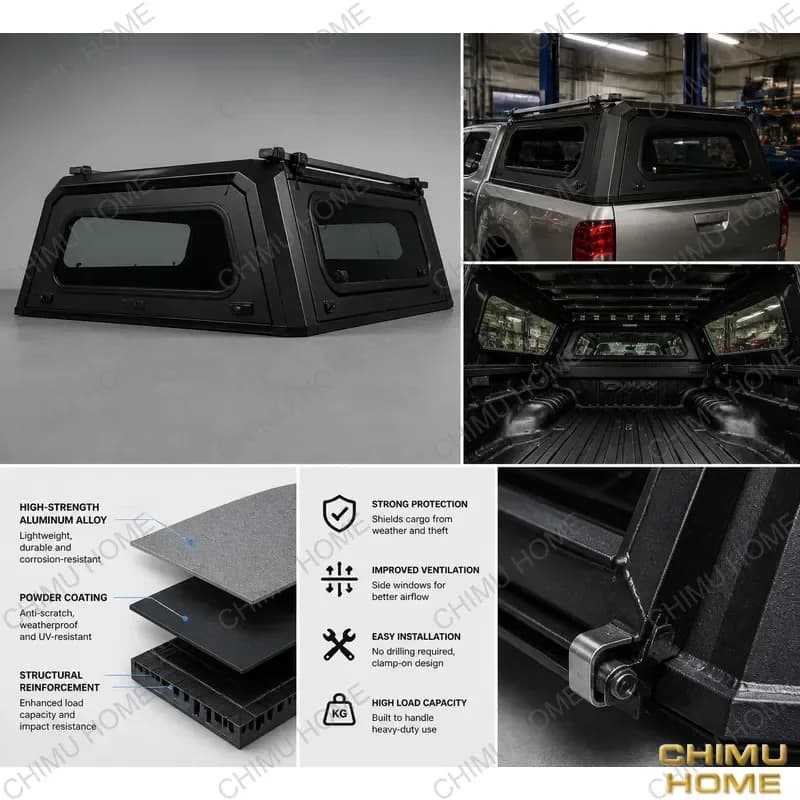 【CHIMU HOME】 Aluminum Black Hardtop Canopy for ISUZU DMAX for Chevy Colorado Pickup Truck with Locking Waterproof Function