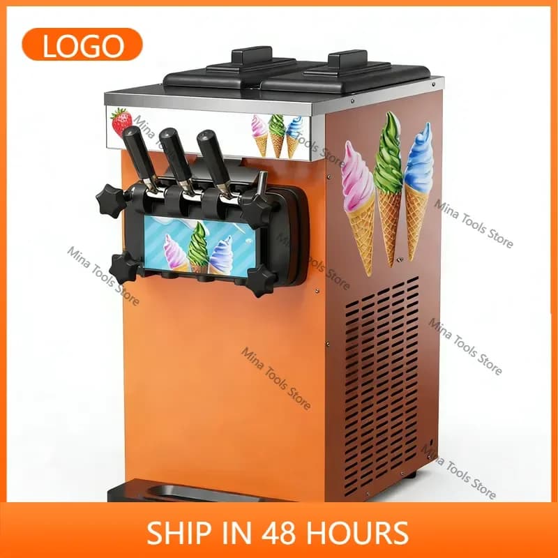 Factory Stainless Steel 3-Flavor 1300W 220V Countertop Ice Cream Machine with 1 Year Warranty