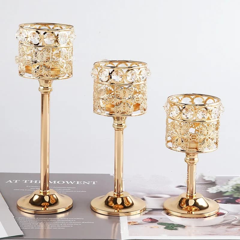 European Style Crystal Candlestick Creative Metal Ornament Wedding Hotel Home Candlelight Dinner Props Decoration Accessories