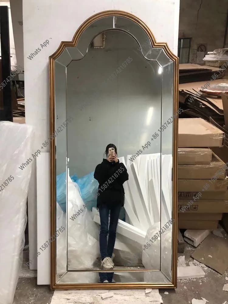 VB Arched Full-length Mirror Porch Living Room Large Mirror Custom Upper Wall Bedroom Full-body Mirror New Chinese-style Medieva