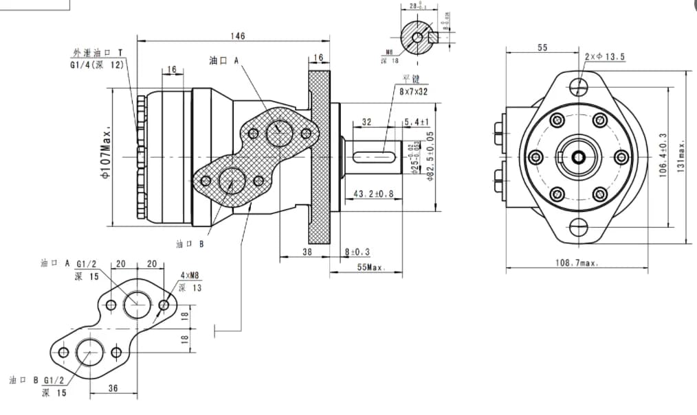 High Torque Low Speed Hydraulic Motor for Transmission BMR 160P1AIIY10/T10