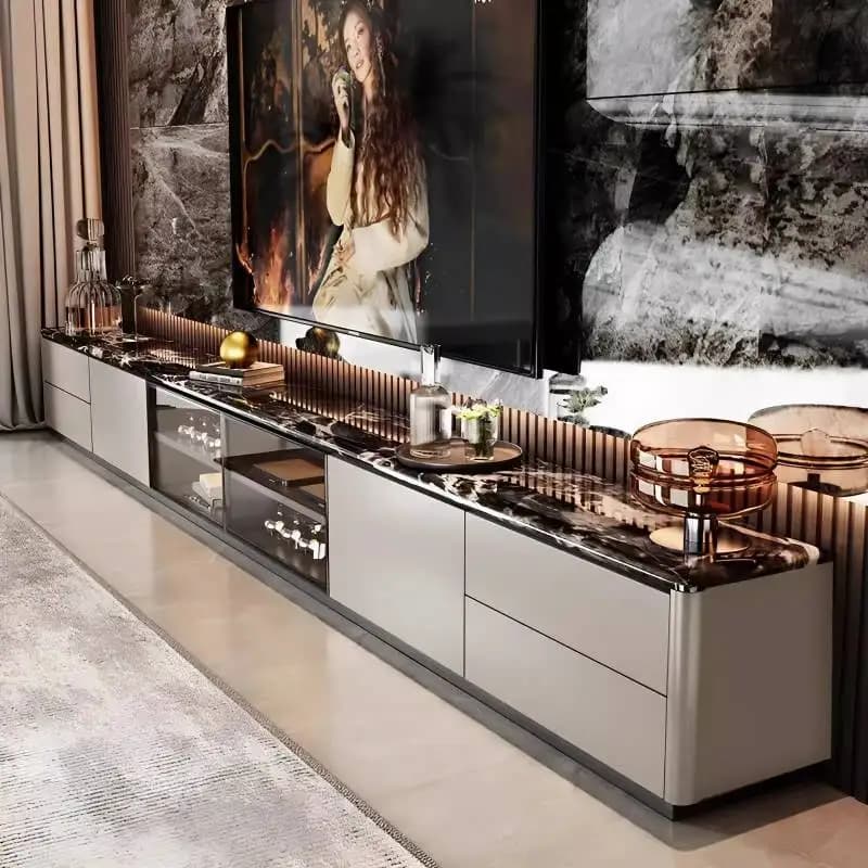 Custom Drawers Tv Cabinet European Minimalist Designer Black Tv Cabinet Modern Luxury Brown Muebles De Sala Furniture Home