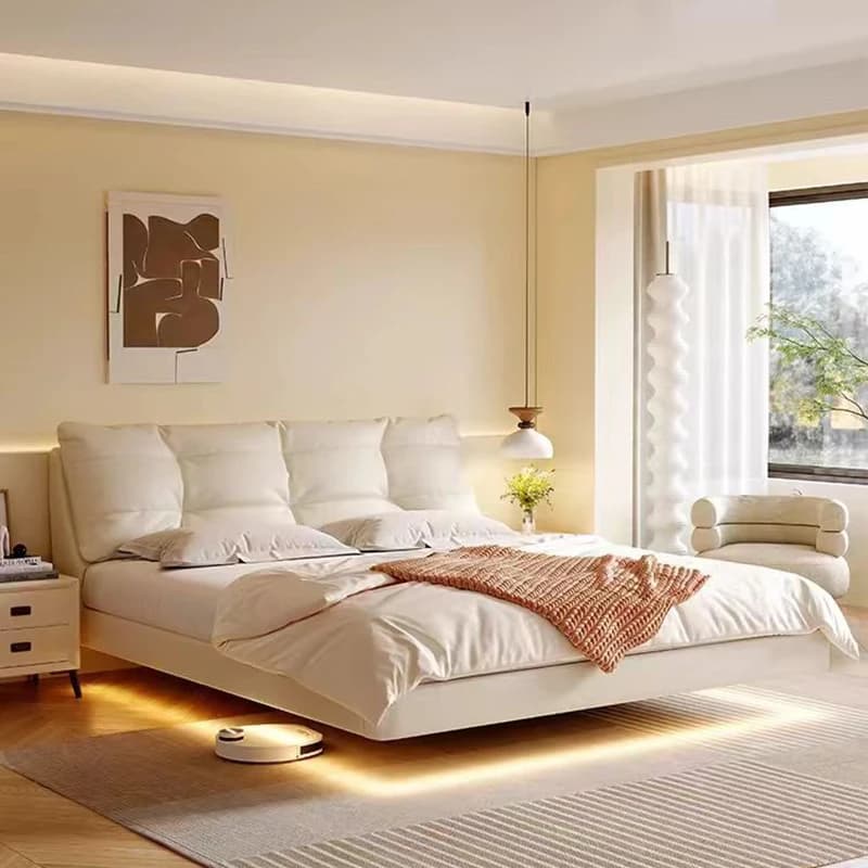 Beige Design Double Bed Minimalist Solid Wood Modern Pliable Double Bed Frame Storage Japanese Cama De Matrimonio Home Furniture