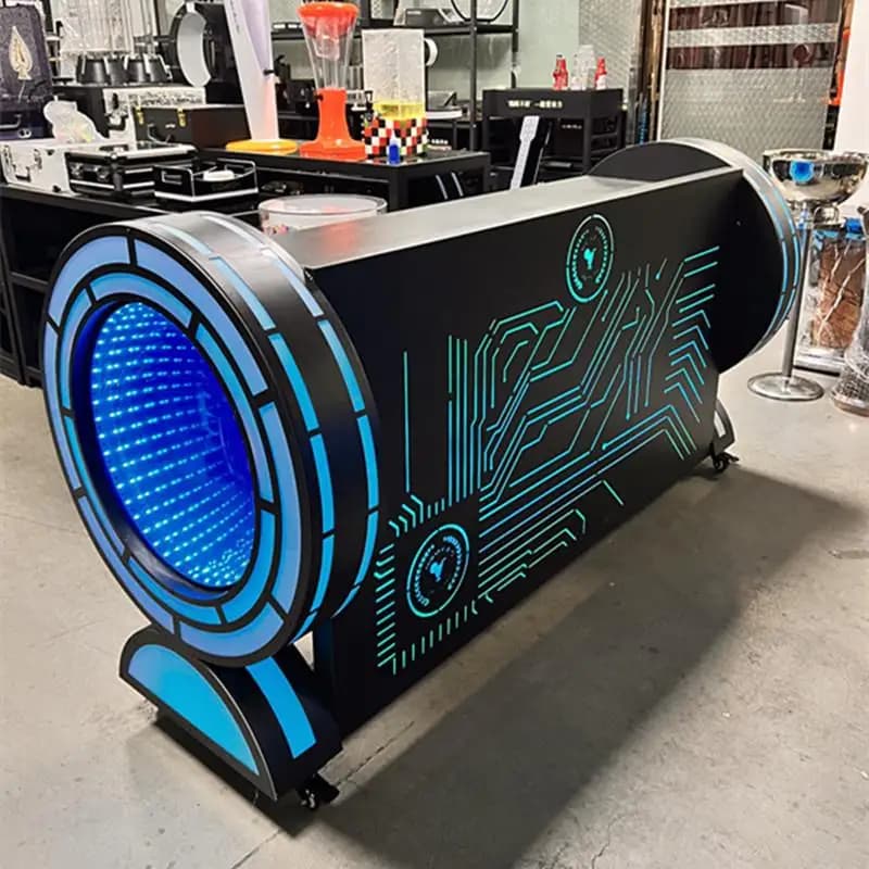 Quality Metal Disco Pub 3d Led Screen bar Dj Table Booth Stand Portable with Light Bar DJ Station Custom logo