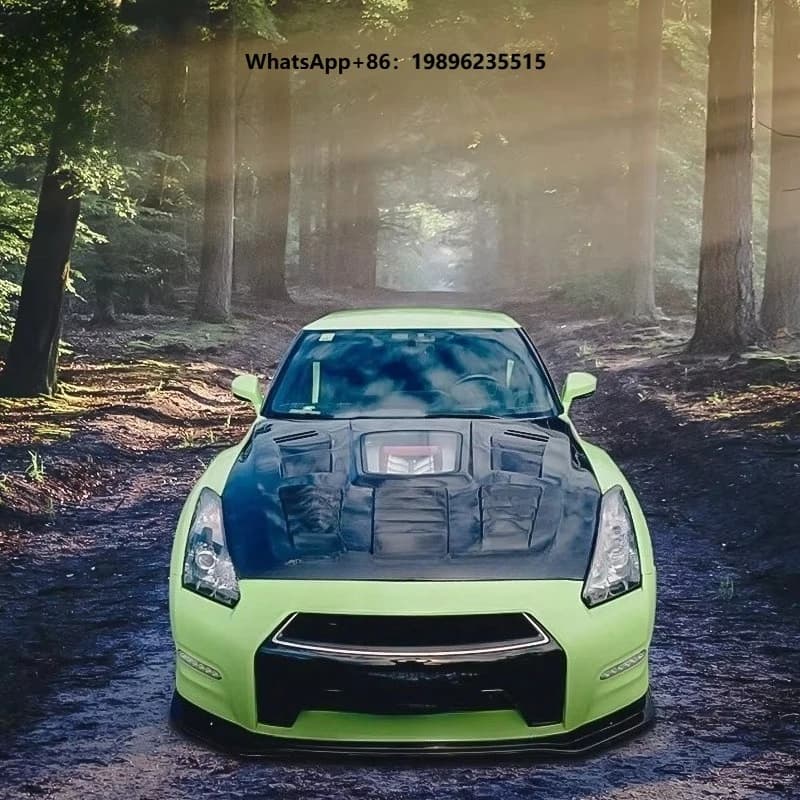 Car Styling IP Style Carbon Fiber Transparent Front Engine Bonnet Hood Cover for  R35