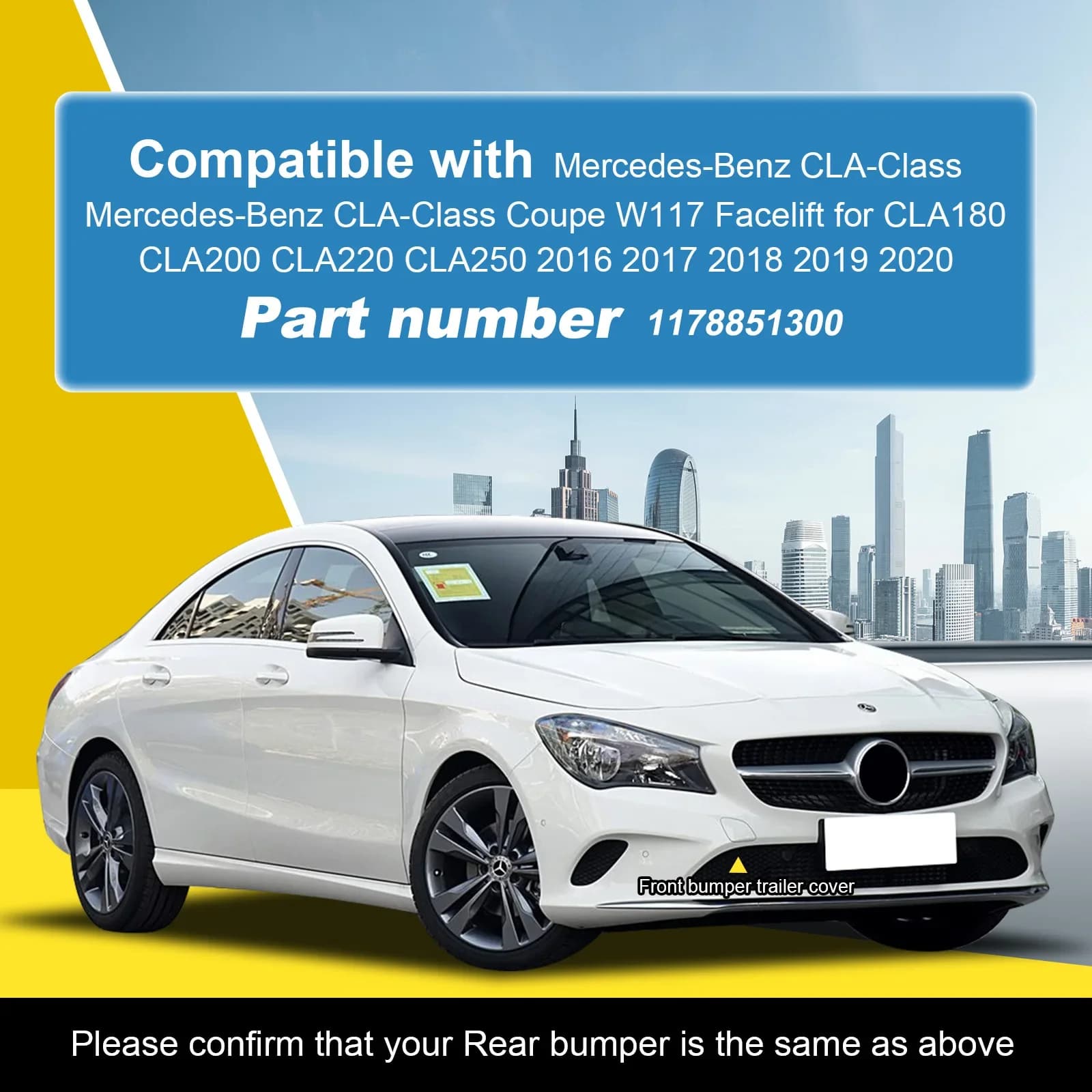 For Mercedes CLA Class W117 Basic Line 2016 - 2020 Front Bumper Tow Hook Cover Cap Replacement Part 1178851300