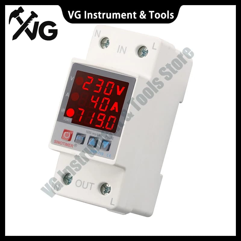 SVP-719 Din Rail Dual Display Energy Meter Adjustable 40A 63A Over Voltage Current and Under Voltage Protective Device Protector