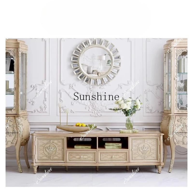 Light luxury solid wood European-style villa carved luxury veneer parquet TV cabinet  FT