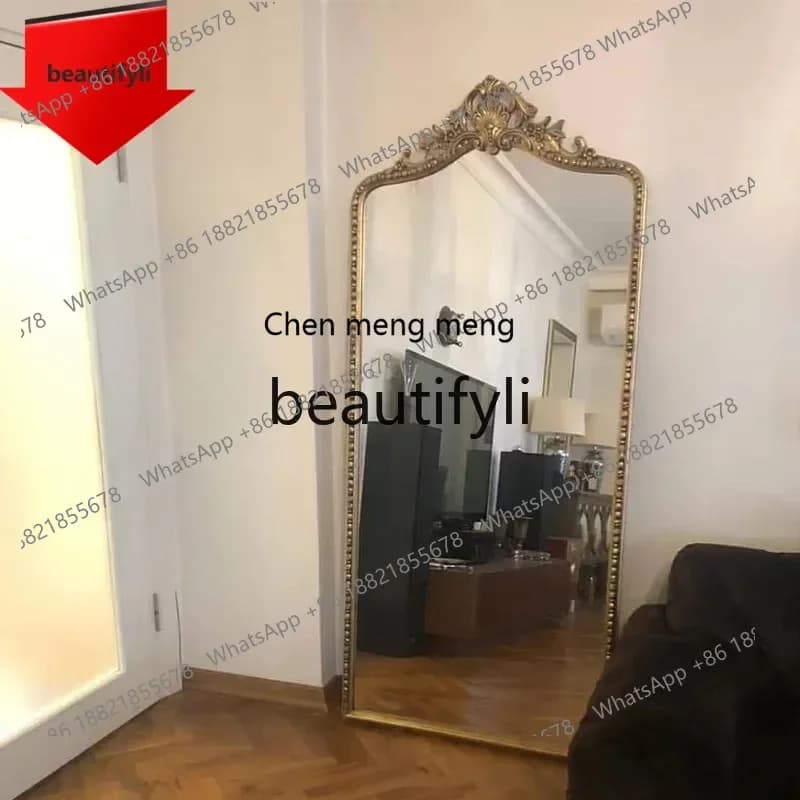 C32 American home floor-to-ceiling mirror clothing store full-length mirror retro carved full-length mirror