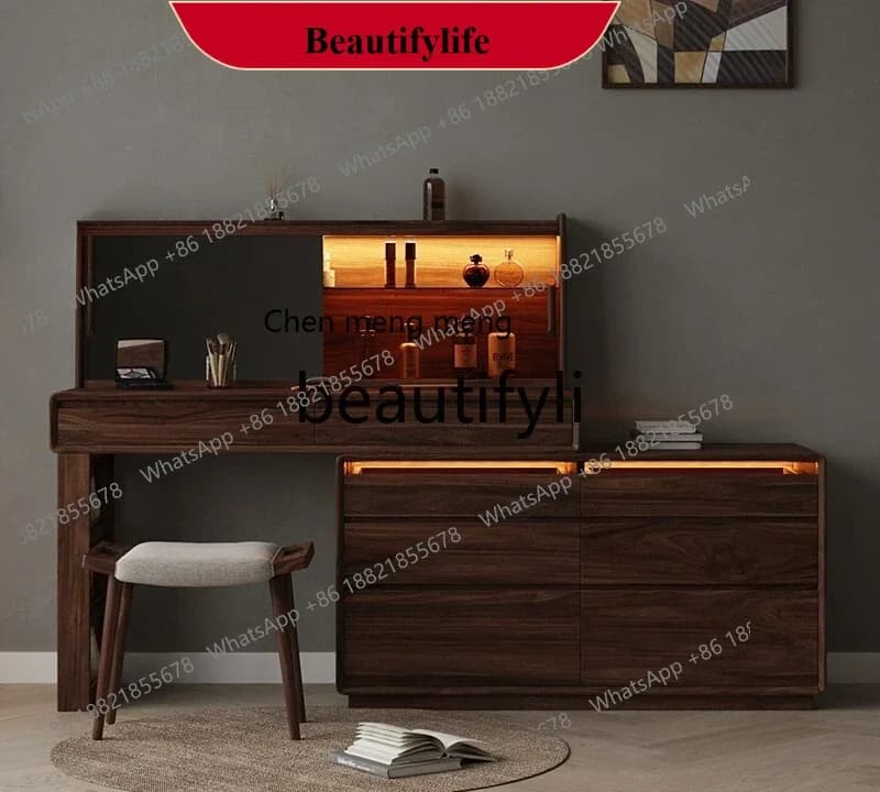 D178  North American black walnut dresser chest integrated bedroom light luxury retractable bedside cabinet