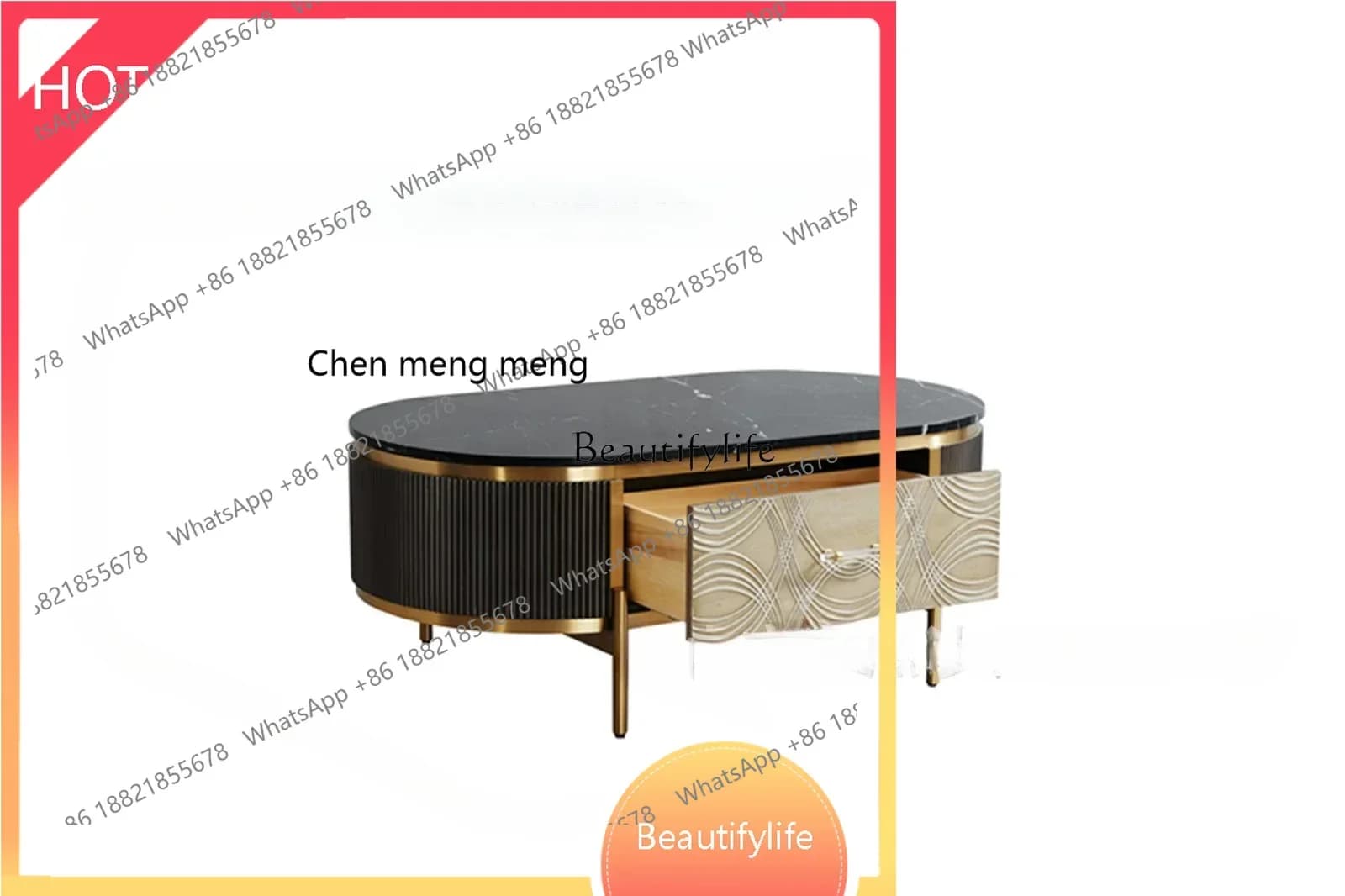 style NEWRock slab coffee table light luxury modern living room Nordic simple marble oval coffee table ss 8617