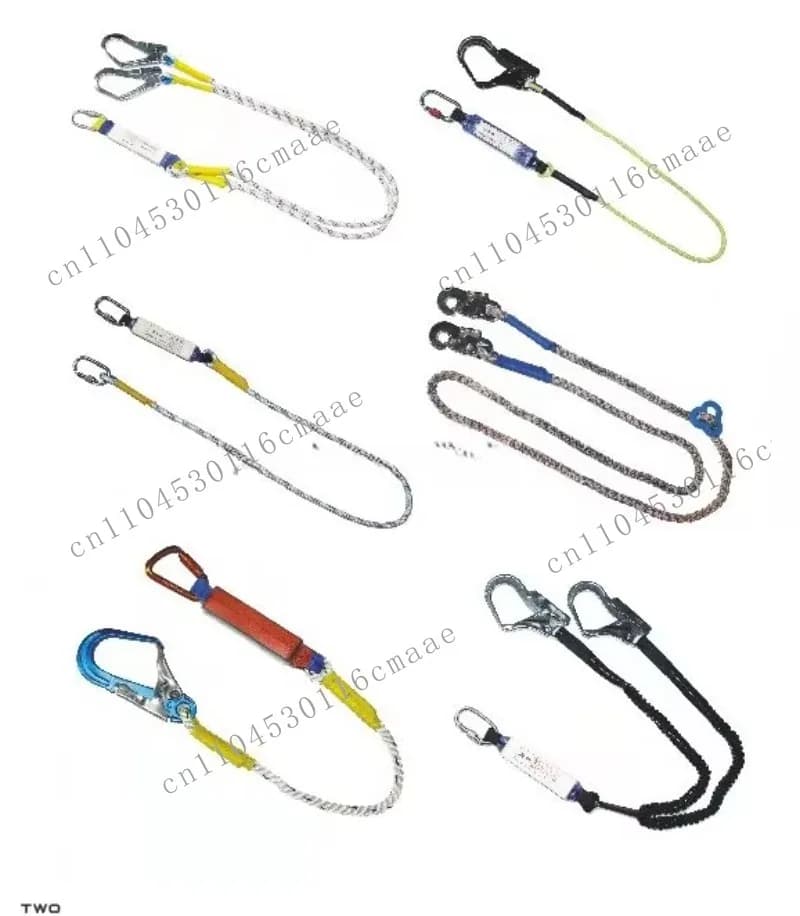 1.8m 2m  Polyester Safety Work Positioning Belt Lanyard Rope with Hook Carabiners