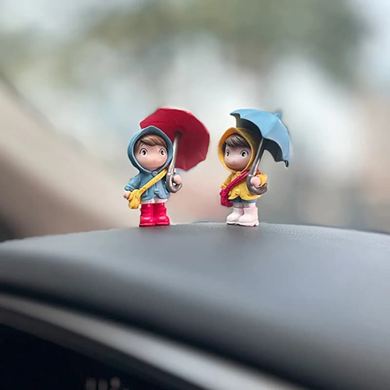 New Cute Umbrella Couple Action Figures Car Interior Decoration Auto Rearview Mirror Dashboard Ornaments Accessories