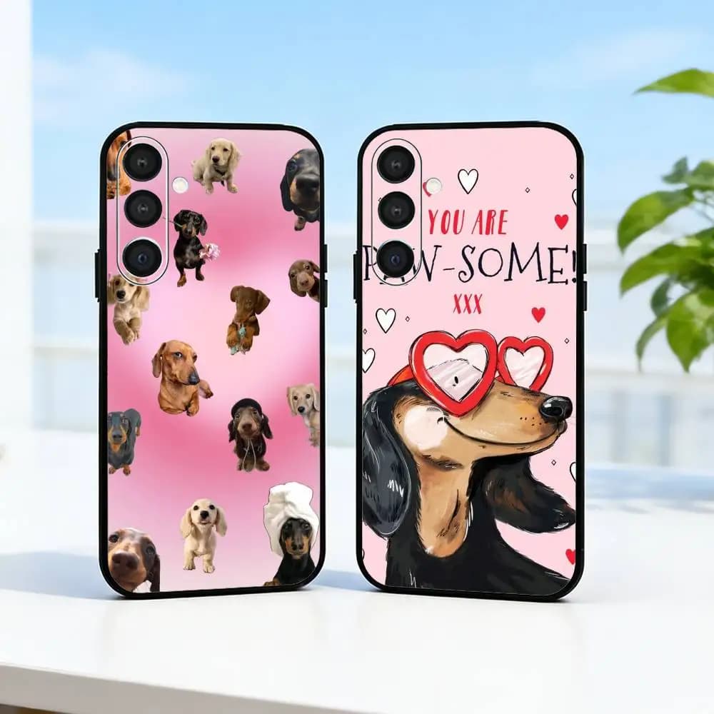 Dachshund Sausage Dog Phone Case For Samsung  A73,72,71,A52,51,40,41,A22,A32,31,A13, Soft Black Shell