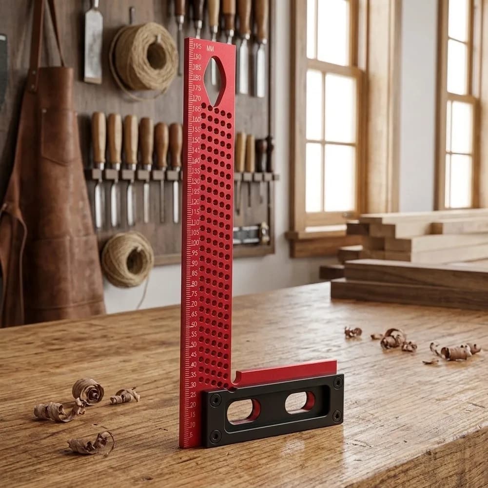 Woodworking Ruler Engineered for Precision Marking Using L-Shaped Holes to Maintain Alignment During Layout Tasks