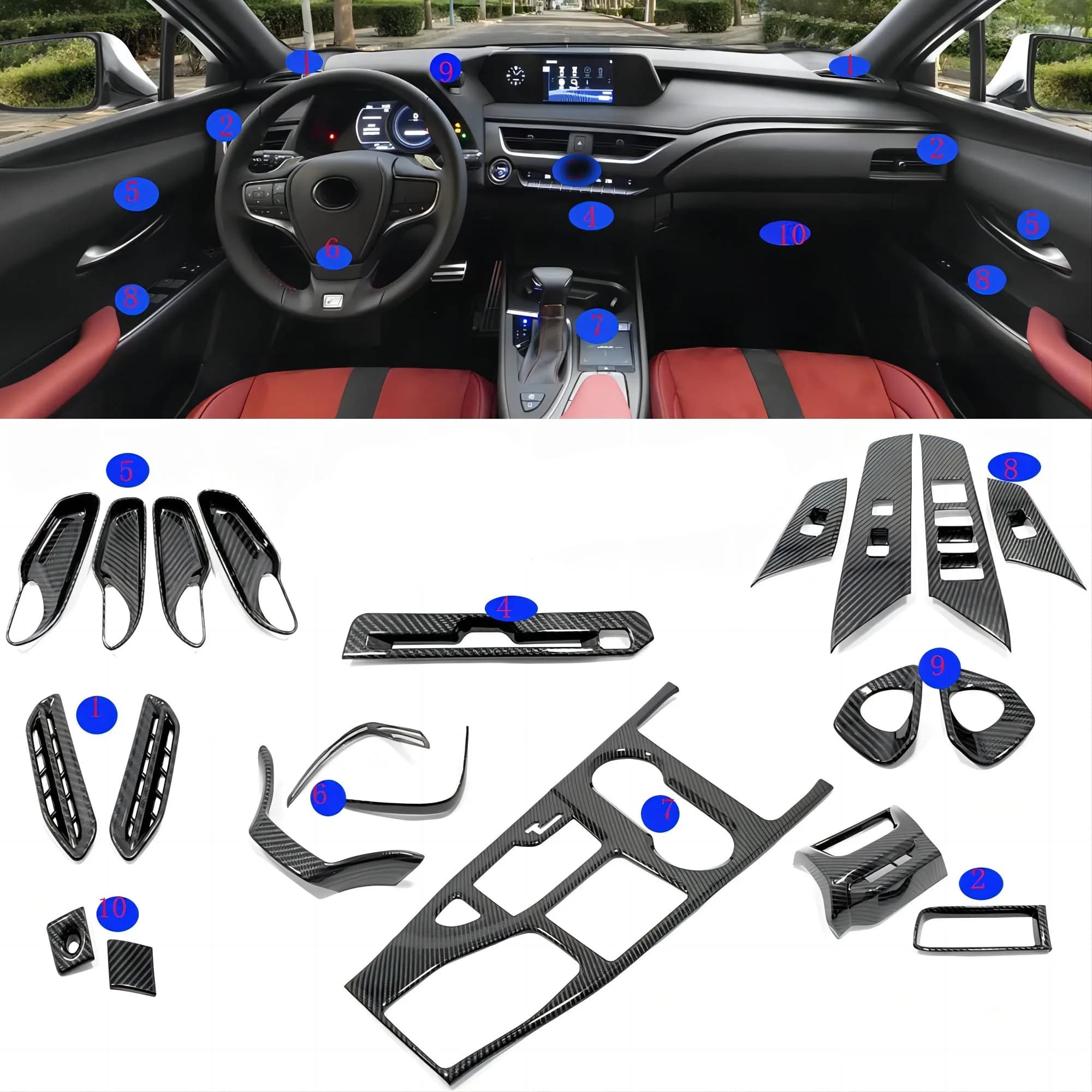 Car Internal Door Window Lift Switch Frame gear Trim Front AC Air Outlet Frame Cover Kit For Lexus UX 200 250H 2019 2020 2021