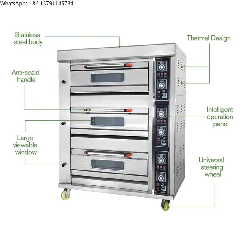 Baking Oven3-Layer Indoor Commercial 6-Tray Layer Pizza Triple Gas Bread Baking Oven With 9 Trays