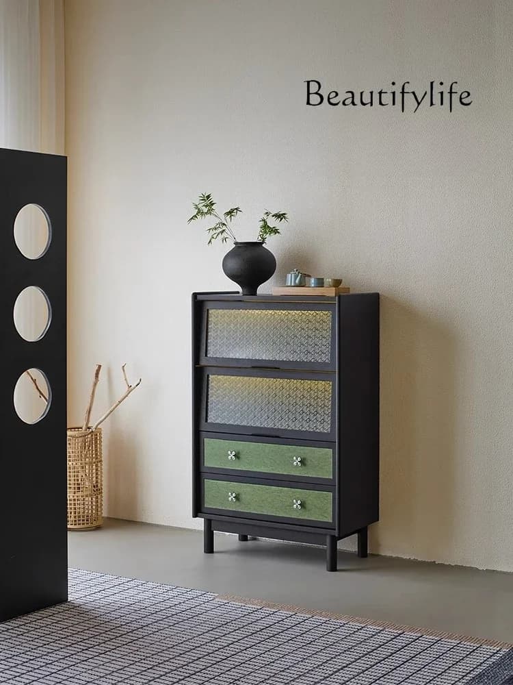 R Retro Solid Wood Side Cabinet, Integrated Storage Against The Wall, Side Cabinet Next To The Living Room Sofa, TV Side Designe