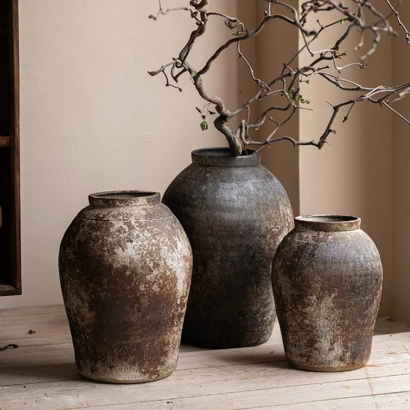 Handmade coarse pottery vase Jingdezhen old imitation unearthed pottery retro style tea room Zen floor old pottery pot