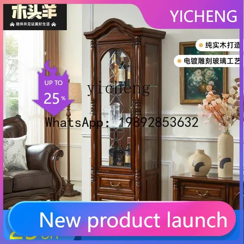 x1Solid Wood Wall-Mounted Living Room Retro TV Side Single Door Cabinet High-End Wine Display Cabinet