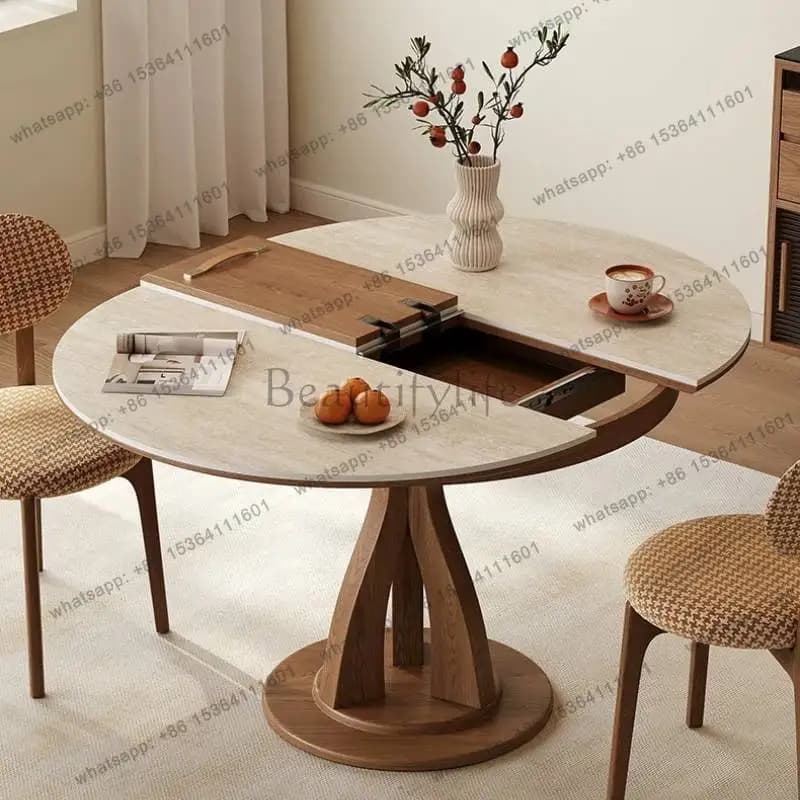 Factory Direct Sales Party Round Dining Tables Brown Japanese Style Solid Wood Kitchen Tables Space Saving Design Mesas De Comed
