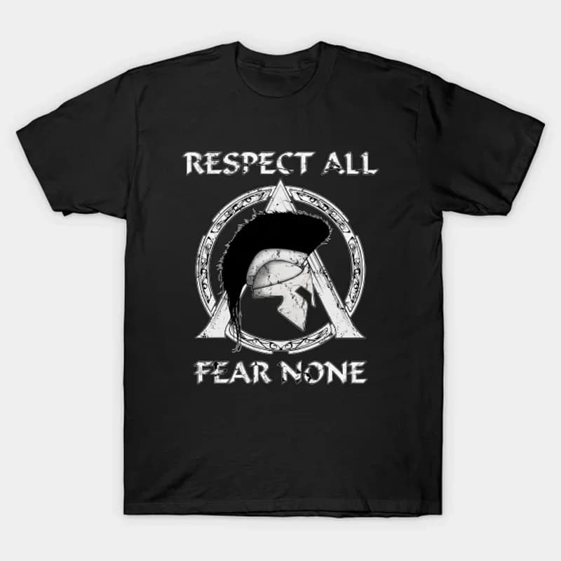 Respect All, Fear None. Molon Labe Spartan Warrior Helmet and Symbol T-Shirt 100% Cotton O-Neck Short Sleeve Casual Mens T-shirt