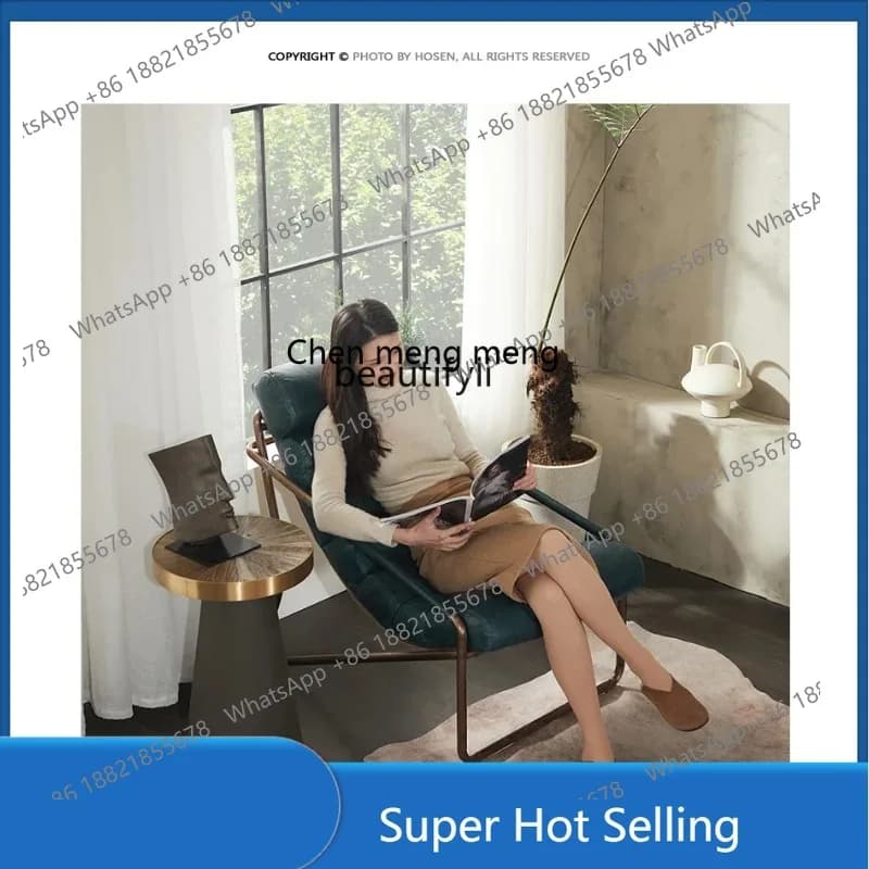 A85 Nordic Modern Retro Genuine Leather Couch Oil Wax Leather Single Sofa Bedroom Leisure Light Luxury Lazy Sofa