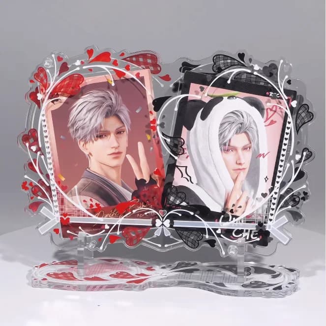 Romantic Double Hearts Design Acrylic Photocard Frame, Love Elements 3.5inch Anime Card Brick Display Case for Collectible Decor