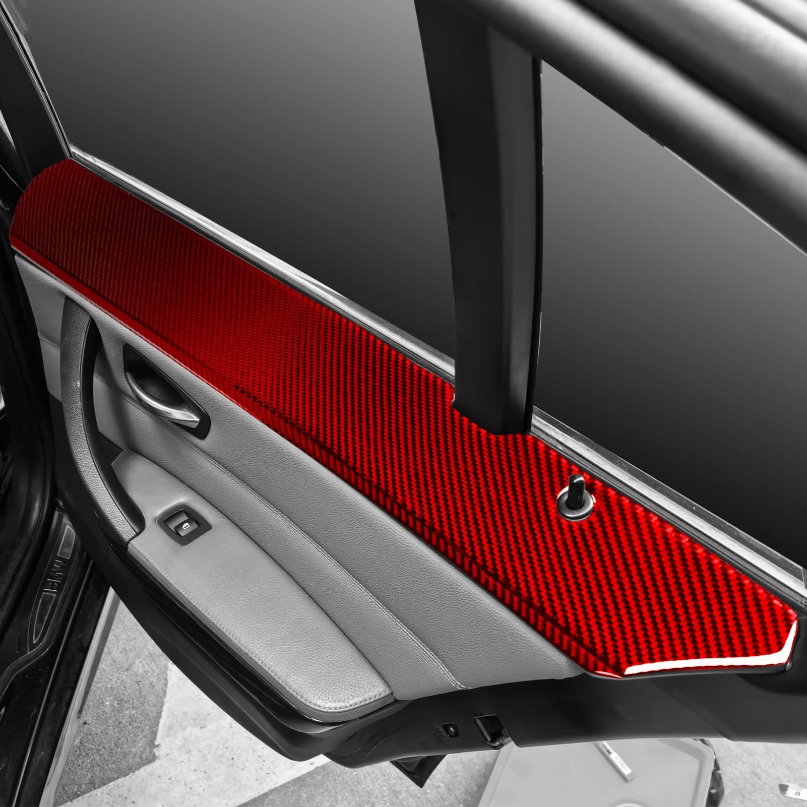 For BMW 3 Series E90 2005-2012 Car Rear Door Window Trim Red Real Soft Carbon Fiber Interior Accessories Decoration Stickers