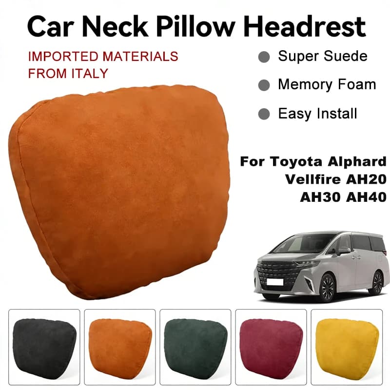 Italy Suede Car Neck Rest Pillow For Toyota Alphard Vellfire AH20 AH30 AH40 Seat Head Neck Support Cushion Interior Accessories