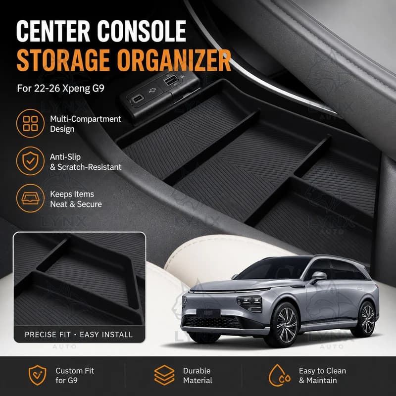 For 22-26 Xpeng G9 Center Console Lower Storage Box Organizer Insert Car Interior Accessories Decoration Modification