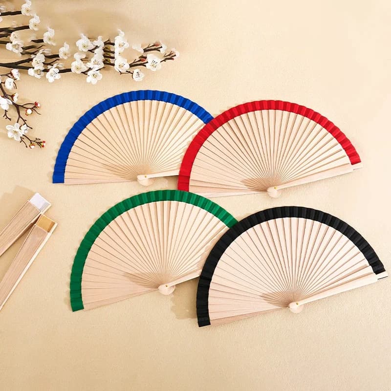 Solid Wood Folding Fan Plain Color Custom Logo Engraving DIY Craft Daily Fan for Gift Set Lightweight Classical Style Photo Prop