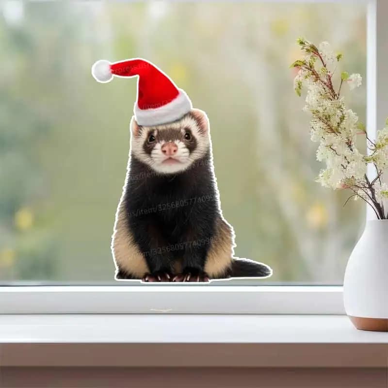 Christmas Ferret Vinyl Decals, Holiday Stickers,  Laptop Decals, Cute Wall Sticker Santa Hat Ferret Decals Pet Lover Decals S818