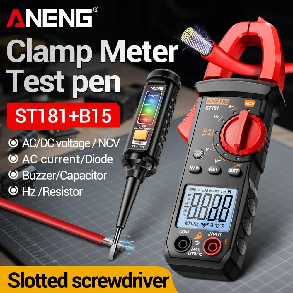 ANENG ST181 Digital Clamp Meter 4000 Counts AC DC Current Voltage NCV Ohm Hz Capacitance Tester Free B20 Voltage Tester Pen