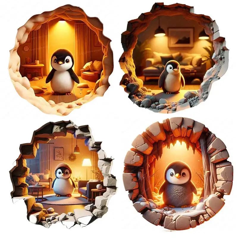 Cute Penguin Wall Sticker Kids Room Decor Bathroom Toilet Living Room Decor Cabinet Refrigerator Home Decor Decals M1079