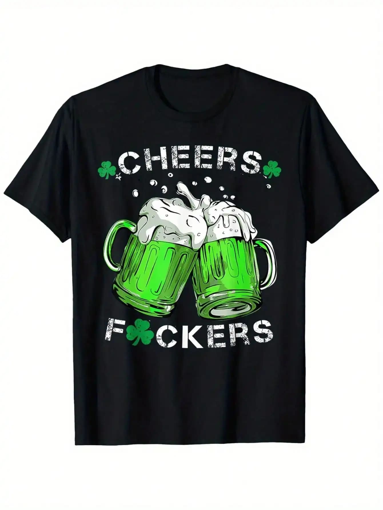 Clover Lucky Mugs T-Shirt Mens Front Printed Short-Sleeved T-Shirt - Comfortable & Breathable Casual Tops For Summer, All-season
