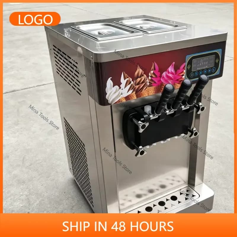 Commercial 3-Nozzle Stainless Steel Automatic Soft Serve Ice Cream Machine 2200W Soft Ice Cream Maker