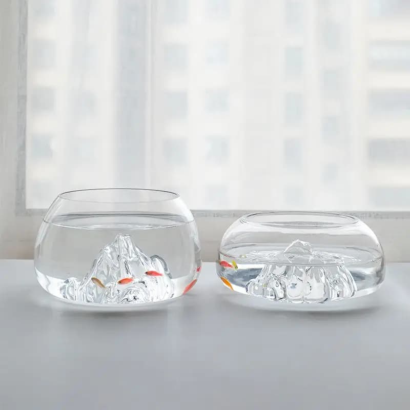 Iceberg Fish Tank Desktop Transparent Mini Living Room Home Office Thickened Creative Circular Fish Tank Small Ornamental Fishs