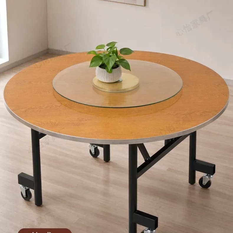 y14- folding round table dining table hotel school staff canteen home dinner simple multi-functional folding large dining table