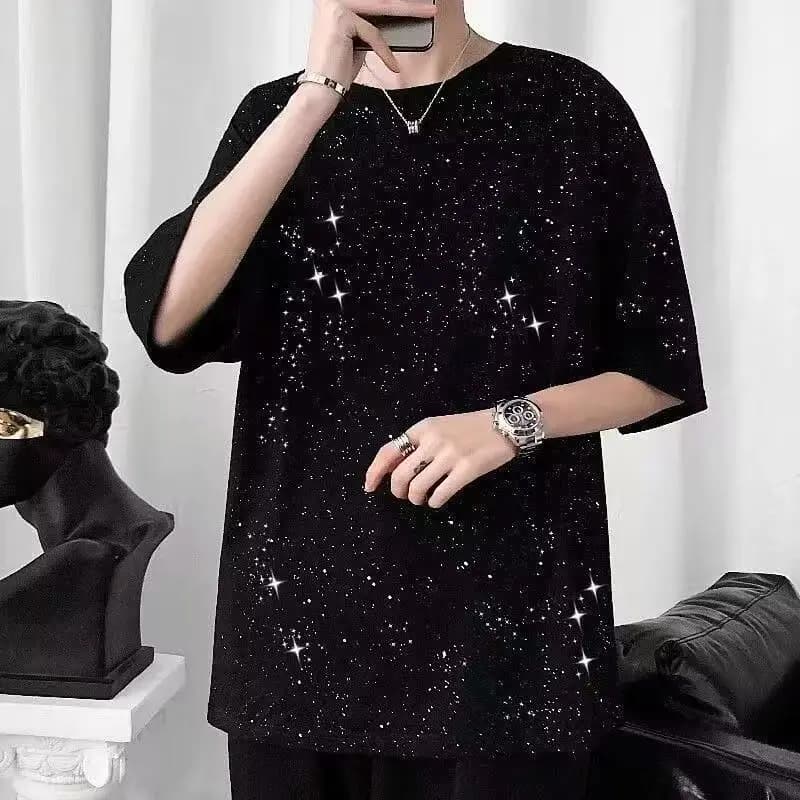 Fashion O-Neck Casual Diamonds T-Shirts Men's Clothing Spring Summer New Loose All-match Tops Young Style Tee Shirt