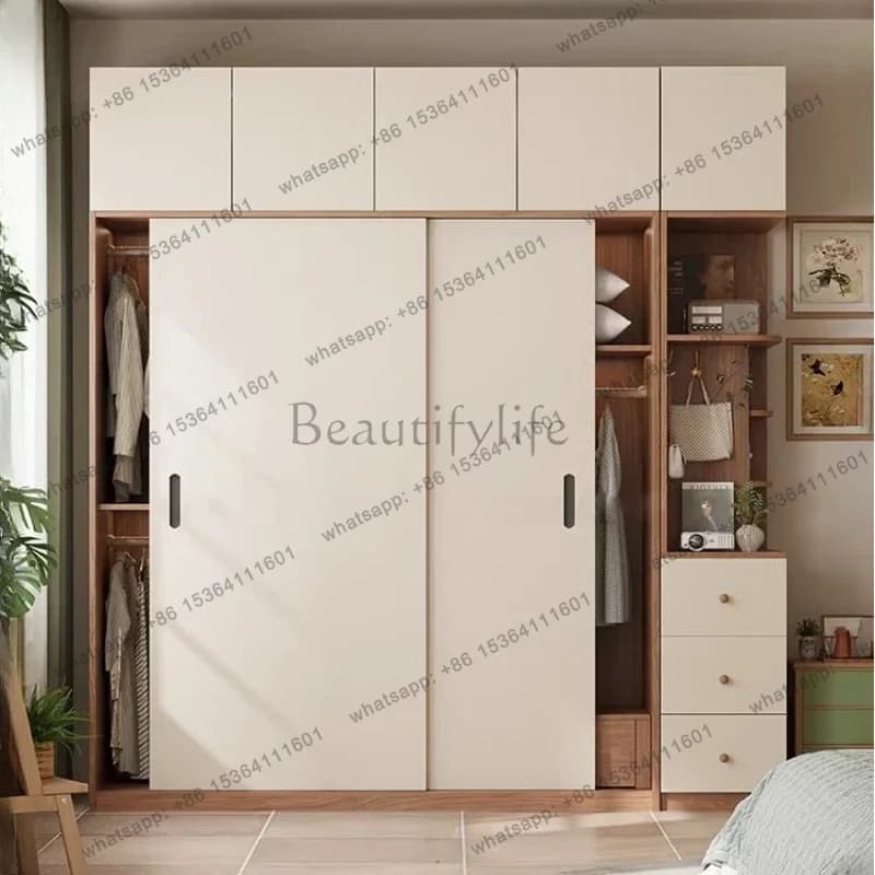Factory Direct Sliding Door Double Wardrobe Open Cabinet/ Closet Organizer Wooden Cupboard Drawers Storage Wardrobe Bedroom Hous