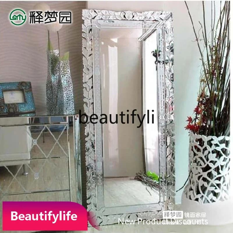 6239Living Room Home Carved Decorative Mirror Entrance Mirror Dressing Mirror Floor-standing European Style