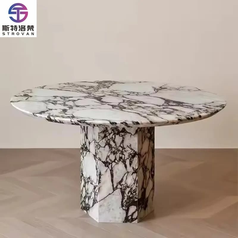 Nordic Style Home Furniture Artificial Calacatta Viola Round Marble Dining Table for Dining Room Restaurant Apartment Luxury