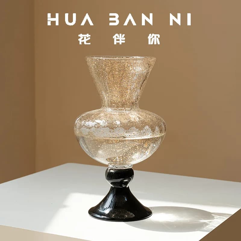 French ancient glass vase ornament, living room flower arrangement, high-end light luxury dining table decoration, water cultur