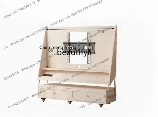 ss8350 Cream wind solid wood TV bracket removable floor 45/55/65 inch TV rack small mobile TV cabinet