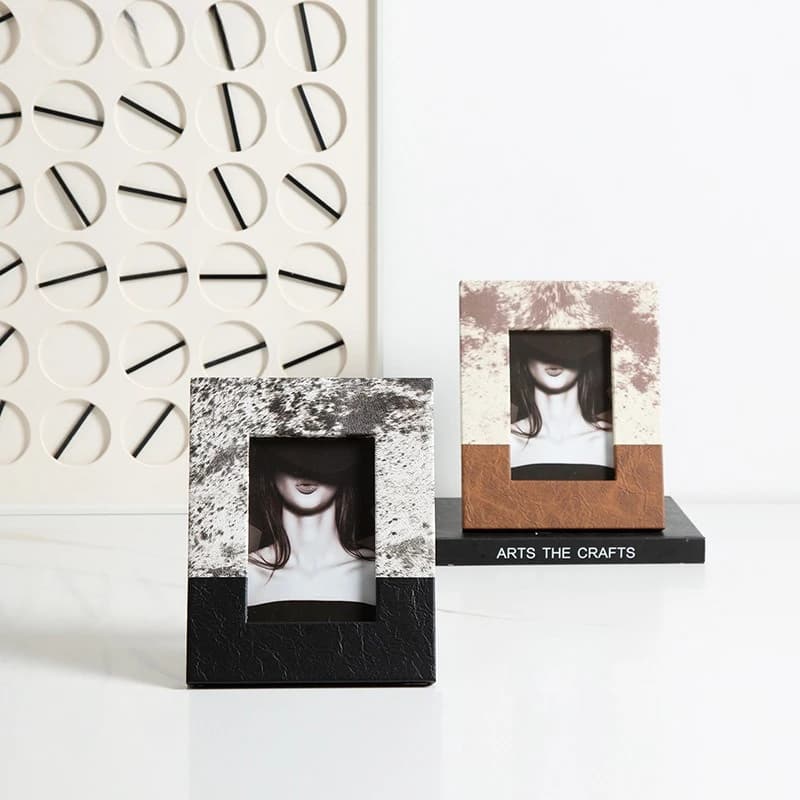 Italian minimalist gray-brown fur pattern photo frame, model room ornament, desktop creative photo frame decoration