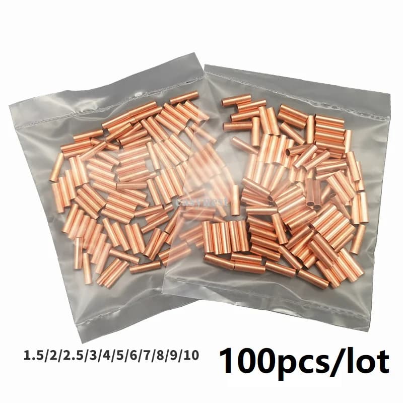 100PCS 1.5mm to 6mm Copper Connecting Pipe Wire Joint Small Tube Intermediate Joint Direct Connection Pressure Pipe Cold Pressed