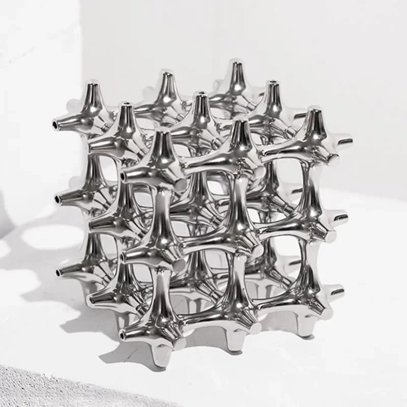 Geometric Square Sculpture Hollow Cube Resin Handicraft Silver Empty Layer Decorative Figurines Home Decoration Accessories